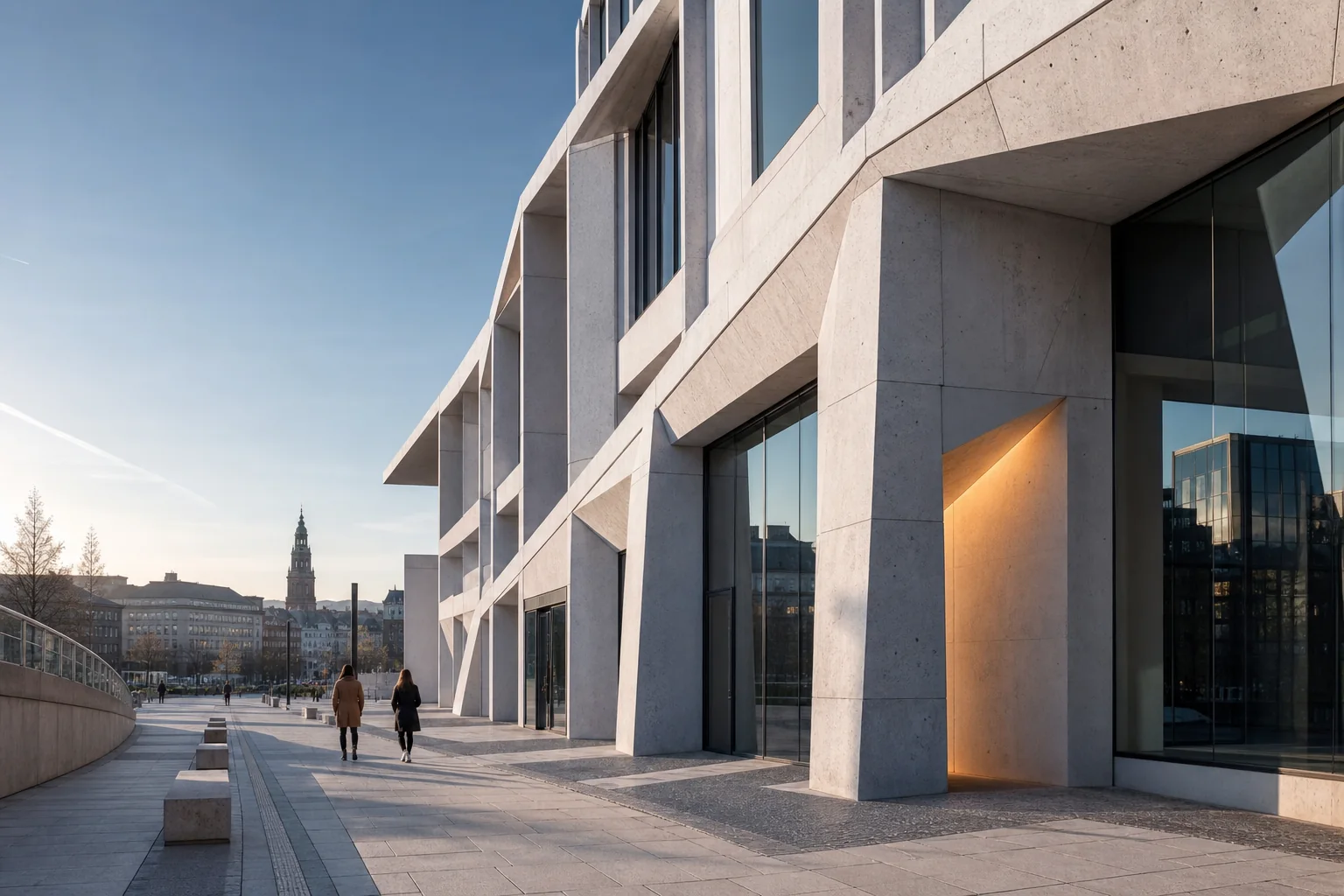 Hedendaagse stedelijke architectuur met sculpturale betongevel
